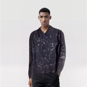 Boohoo Men’s Black  Jean Jacket Sz. Lrg EUC  Black Splattered distressed hem
